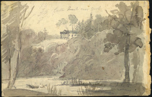View of Castle Frank from the Don Valley. Watercolour painting by Elizabeth Simcoe courtesy of the Archives of Ontario. 